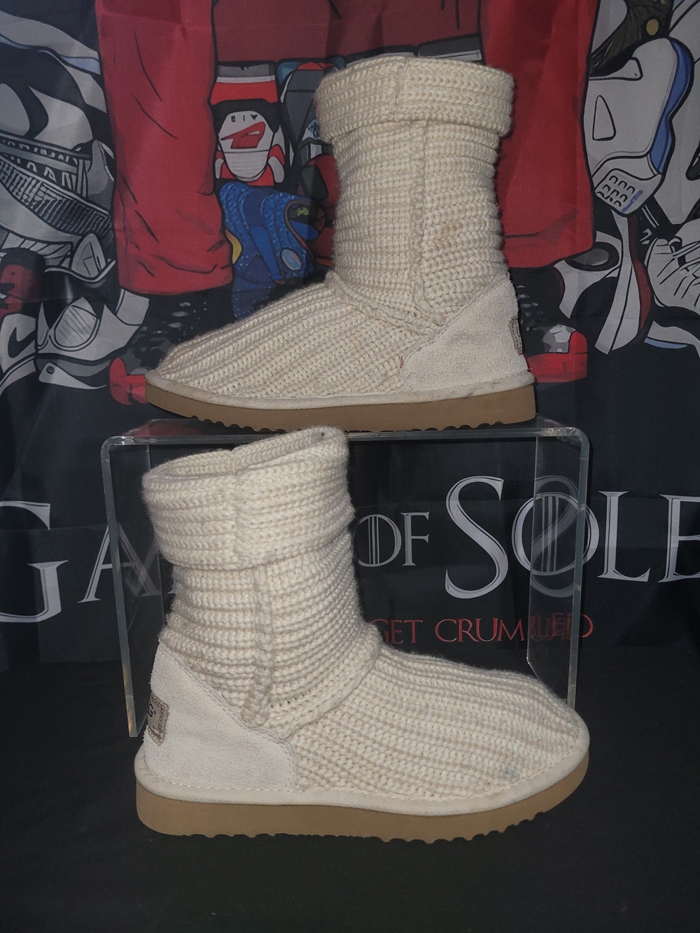 UGG Australia Classic Cream Knit Slip-On Booties with Suede Trim